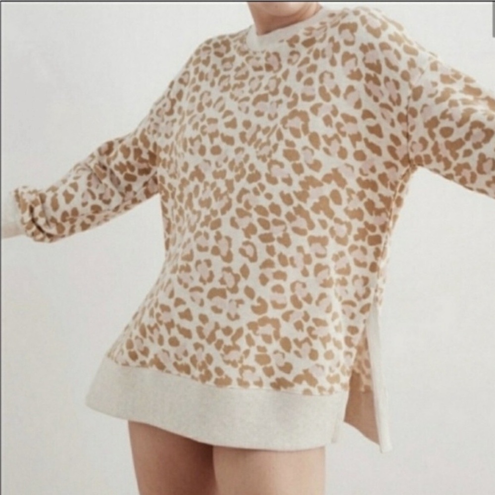 Aerie Cream and Tan Leopard Print Crewneck Sweatshirt